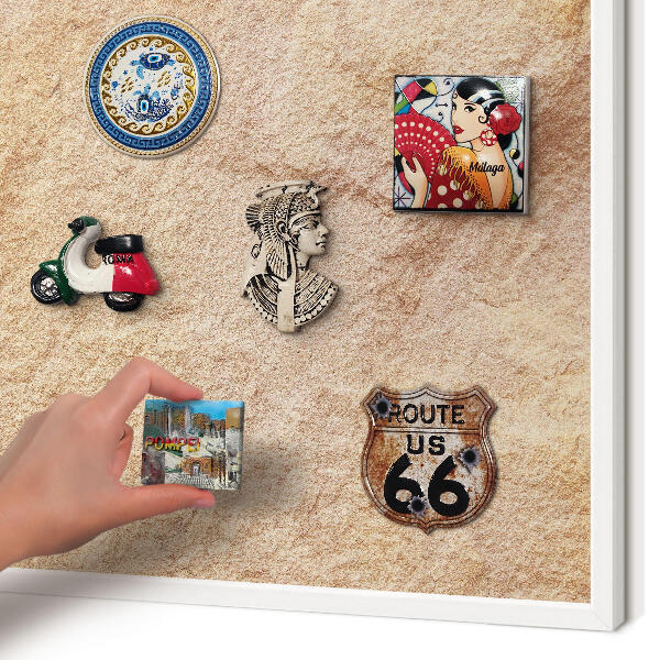 Magnettafel aus Metall für Souvenirs in weißem Rahmen Steintextur