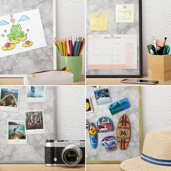 Wand-Magnettafel für Reisesouvenirs mit weißem Rahmen Grauer Marmor