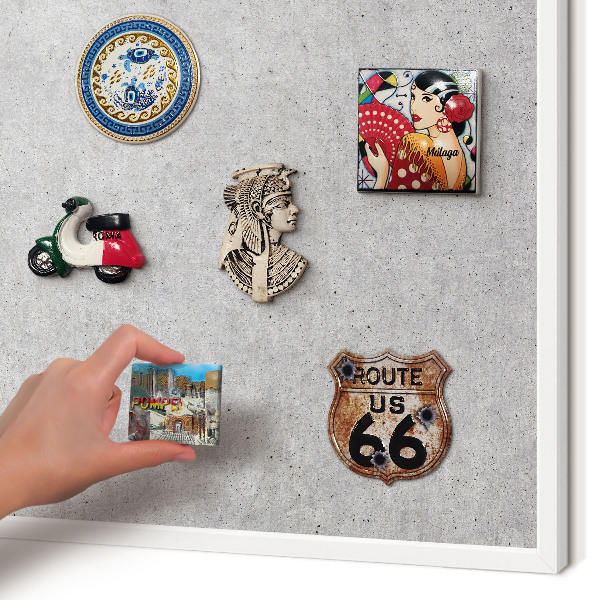 Wand-Magnettafel für Reisesouvenirs mit weißem Rahmen Graue Textur