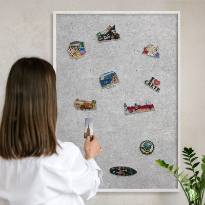 Wand-Magnettafel für Reisesouvenirs mit weißem Rahmen Graue Textur