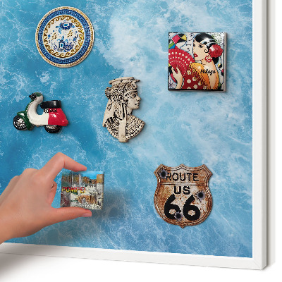 Wand-Magnettafel für Reisesouvenirs mit weißem Rahmen Meereswellen