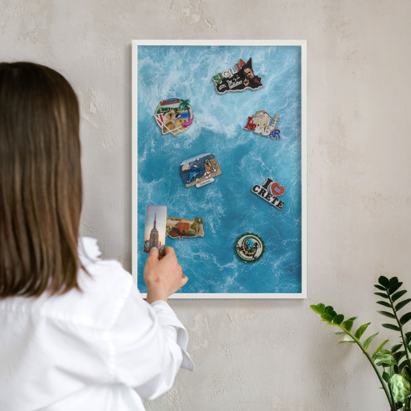 Wand-Magnettafel für Reisesouvenirs mit weißem Rahmen Meereswellen