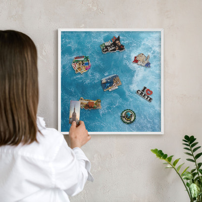 Wand-Magnettafel für Reisesouvenirs mit weißem Rahmen Meereswellen