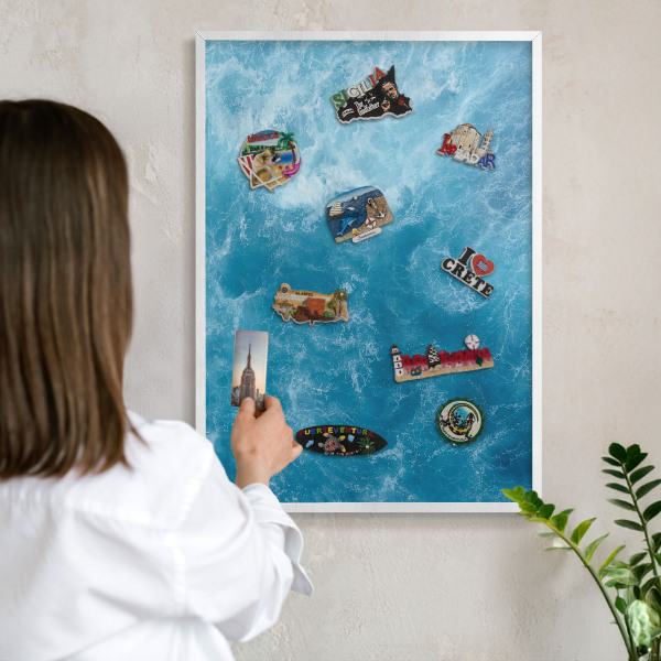 Wand-Magnettafel für Reisesouvenirs mit weißem Rahmen Meereswellen