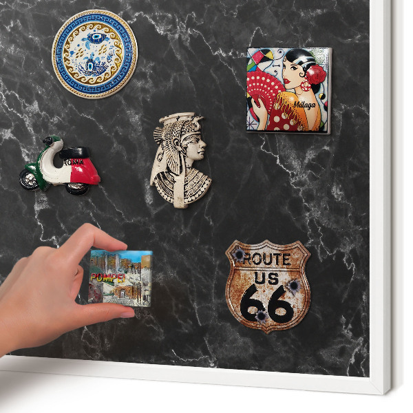 Wand-Magnettafel für Reisesouvenirs mit weißem Rahmen Marmor-Eleganz