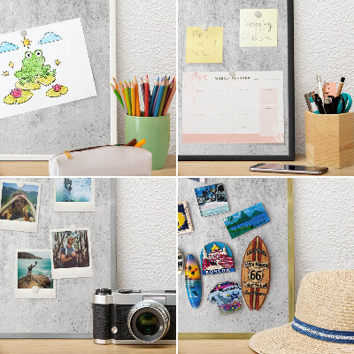 Magnettafel aus Metall für Souvenirs in weißem Rahmen Graue Textur