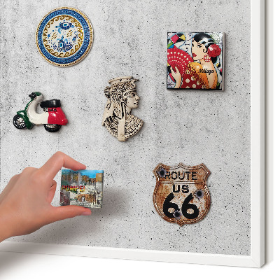 Magnettafel aus Metall für Souvenirs in weißem Rahmen Graue Textur
