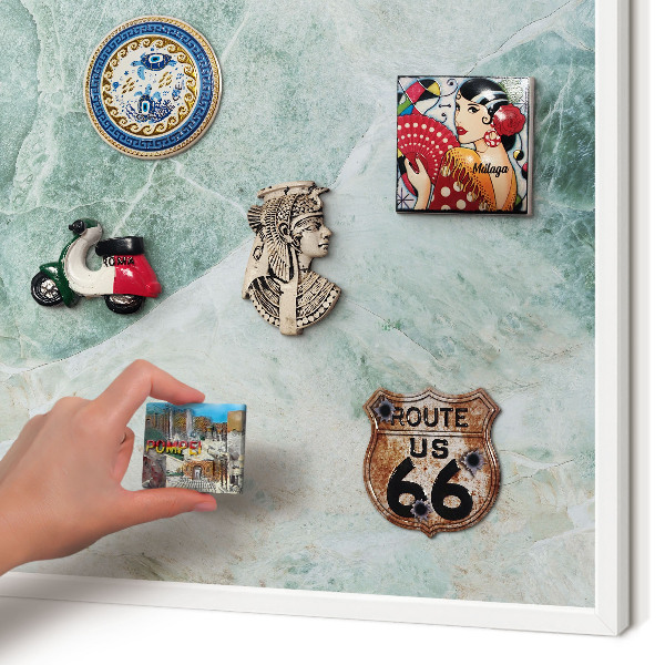 Magnettafel aus Metall für Souvenirs in weißem Rahmen Grüne Texturen