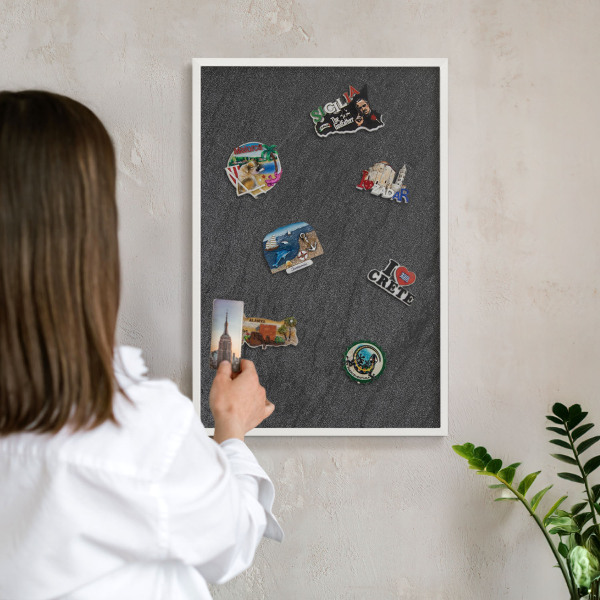 Wand-Magnettafel für Reisesouvenirs mit weißem Rahmen Schwarze Textur