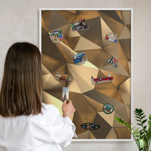 Wand-Magnettafel für Reisesouvenirs mit weißem Rahmen Warme Geometrie