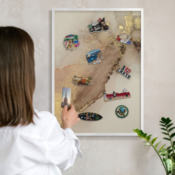 Wand-Magnettafel für Reisesouvenirs mit weißem Rahmen Eleganter Glanz