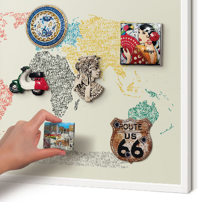 Wand-Magnettafel für Reisesouvenirs mit weißem Rahmen Weltkarte