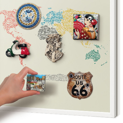 Wand-Magnettafel für Reisesouvenirs mit weißem Rahmen Weltkarte