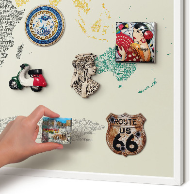 Wand-Magnettafel für Reisesouvenirs mit weißem Rahmen Weltkarte