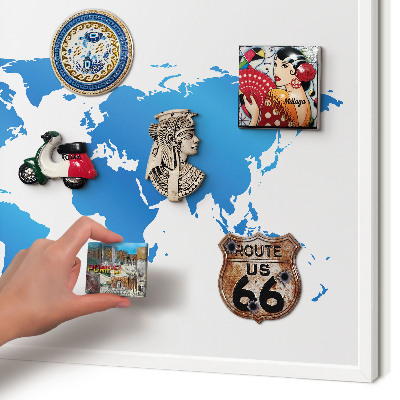 Wand-Magnettafel für Reisesouvenirs mit weißem Rahmen Weltkarte