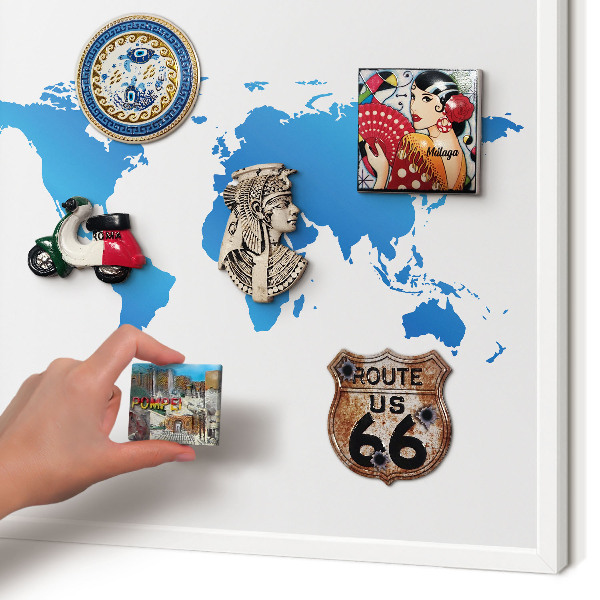 Wand-Magnettafel für Reisesouvenirs mit weißem Rahmen Weltkarte
