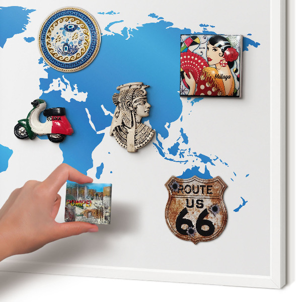 Wand-Magnettafel für Reisesouvenirs mit weißem Rahmen Weltkarte