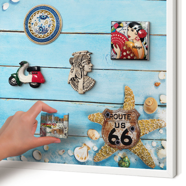Wand-Magnettafel für Reisesouvenirs mit weißem Rahmen Urlaubsruhe