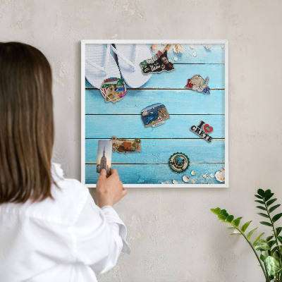 Wand-Magnettafel für Reisesouvenirs mit weißem Rahmen Urlaubsruhe