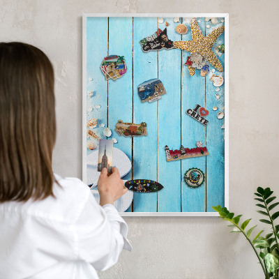 Wand-Magnettafel für Reisesouvenirs mit weißem Rahmen Urlaubsruhe