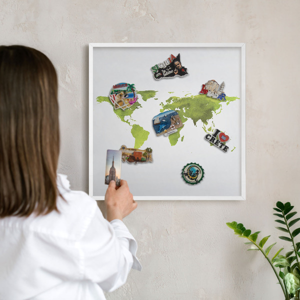 Wand-Magnettafel für Reisesouvenirs mit weißem Rahmen Grüne Karte