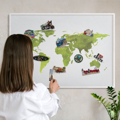 Wand-Magnettafel für Reisesouvenirs mit weißem Rahmen Grüne Karte