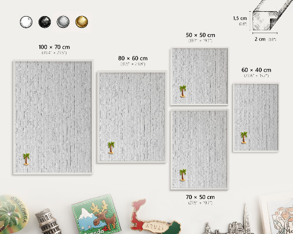 Wand-Magnettafel für Reisesouvenirs mit weißem Rahmen Ziegelmauer