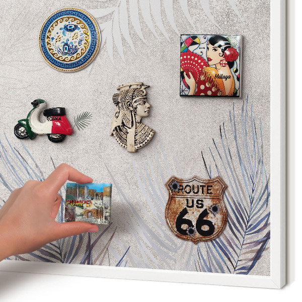 Magnettafel aus Metall für Souvenirs in weißem Rahmen Laubige Eleganz