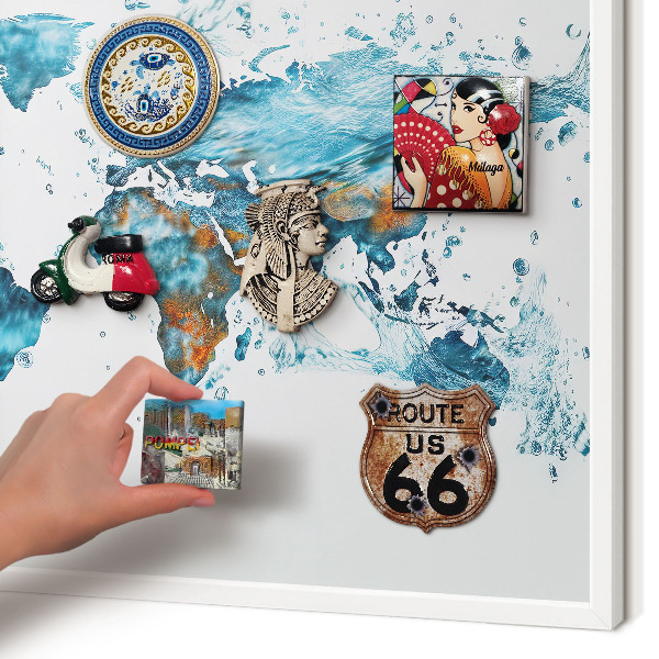 Wand-Magnettafel für Reisesouvenirs mit weißem Rahmen Wasserkarte