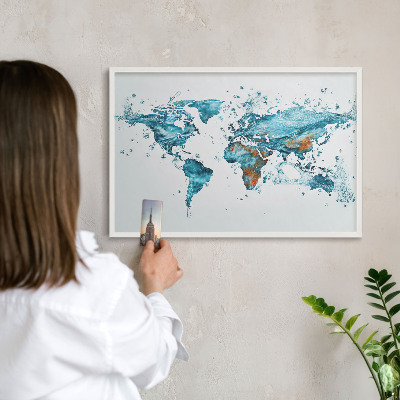 Wand-Magnettafel für Reisesouvenirs mit weißem Rahmen Wasserkarte