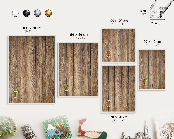 Wand-Magnettafel für Reisesouvenirs mit weißem Rahmen Holzstruktur