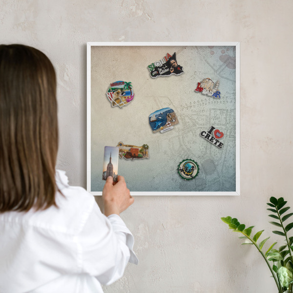 Wand-Magnettafel für Reisesouvenirs mit weißem Rahmen Alte Karte