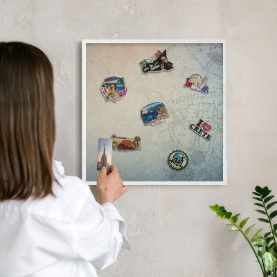 Wand-Magnettafel für Reisesouvenirs mit weißem Rahmen Alte Karte