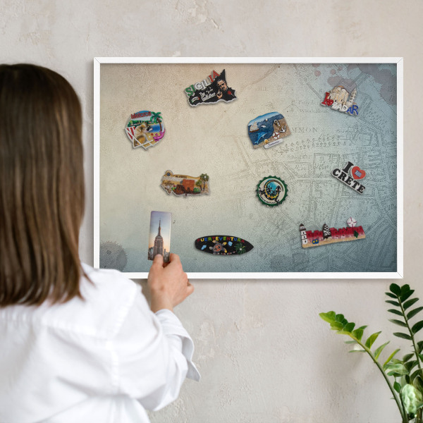Wand-Magnettafel für Reisesouvenirs mit weißem Rahmen Alte Karte