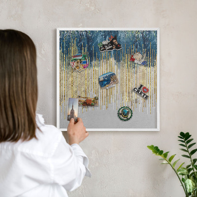 Wand-Magnettafel für Reisesouvenirs mit weißem Rahmen Abstrakter Wald