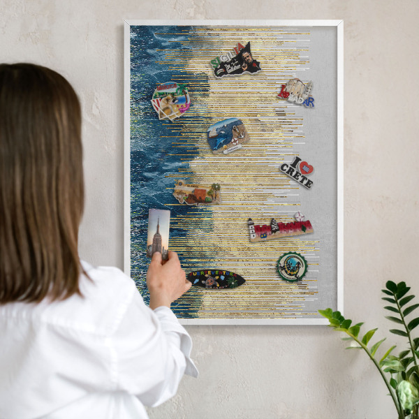 Wand-Magnettafel für Reisesouvenirs mit weißem Rahmen Abstrakter Wald