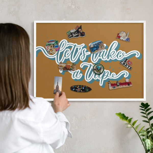 Wand-Magnettafel für Reisesouvenirs mit weißem Rahmen Traumreise