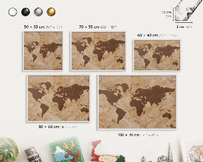 Magnettafel aus Metall für Souvenirs in weißem Rahmen Weltkarte