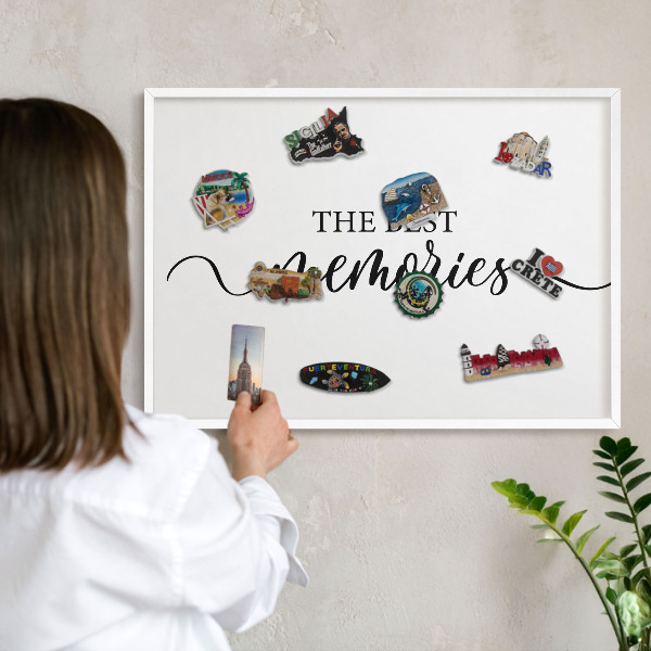 Wand-Magnettafel für Reisesouvenirs mit weißem Rahmen Inspirierende Erinnerungen