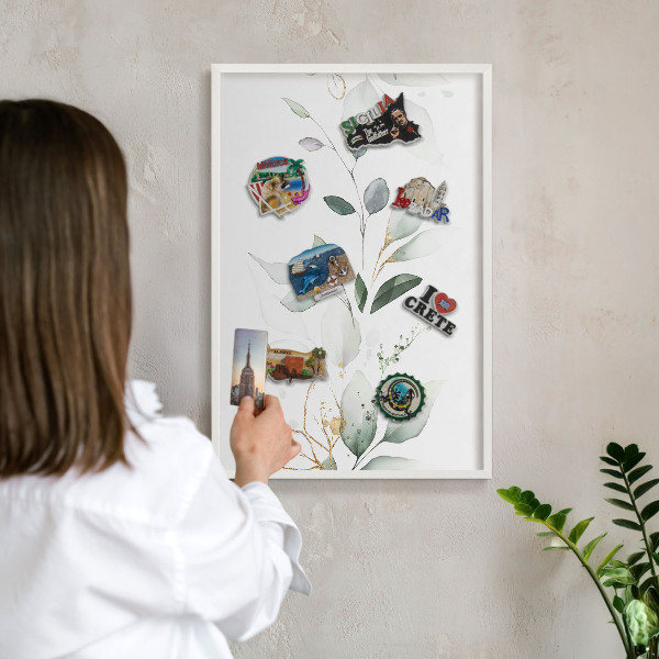 Wand-Magnettafel für Reisesouvenirs mit weißem Rahmen Botanische Eleganz