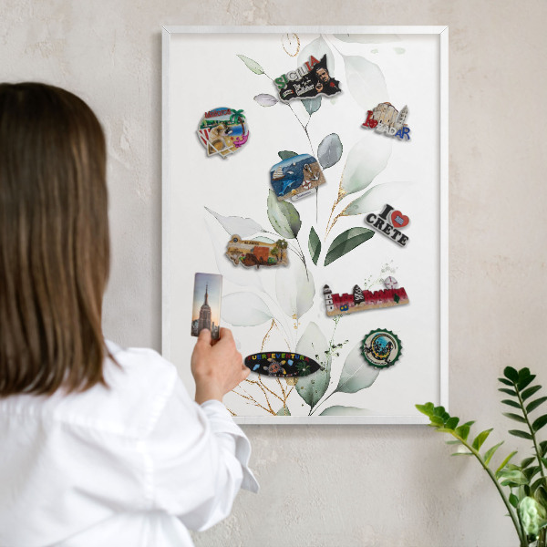 Wand-Magnettafel für Reisesouvenirs mit weißem Rahmen Botanische Eleganz