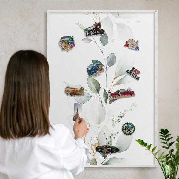 Wand-Magnettafel für Reisesouvenirs mit weißem Rahmen Botanische Eleganz