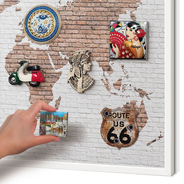 Wand-Magnettafel für Reisesouvenirs mit weißem Rahmen Brick-Karte