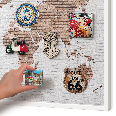 Wand-Magnettafel für Reisesouvenirs mit weißem Rahmen Brick-Karte
