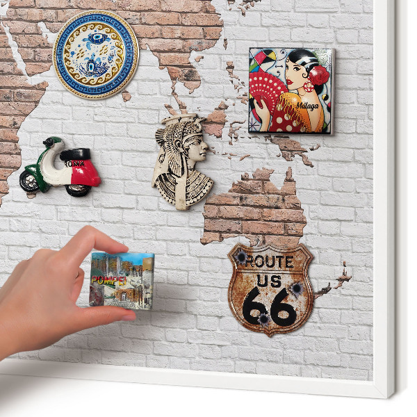 Wand-Magnettafel für Reisesouvenirs mit weißem Rahmen Brick-Karte
