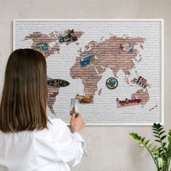 Wand-Magnettafel für Reisesouvenirs mit weißem Rahmen Brick-Karte