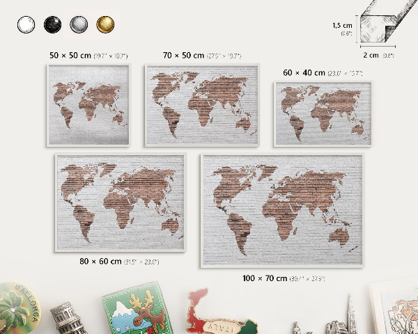 Wand-Magnettafel für Reisesouvenirs mit weißem Rahmen Brick-Karte
