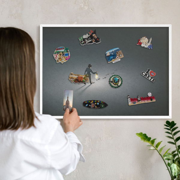 Wand-Magnettafel für Reisesouvenirs mit weißem Rahmen Nachtwanderung