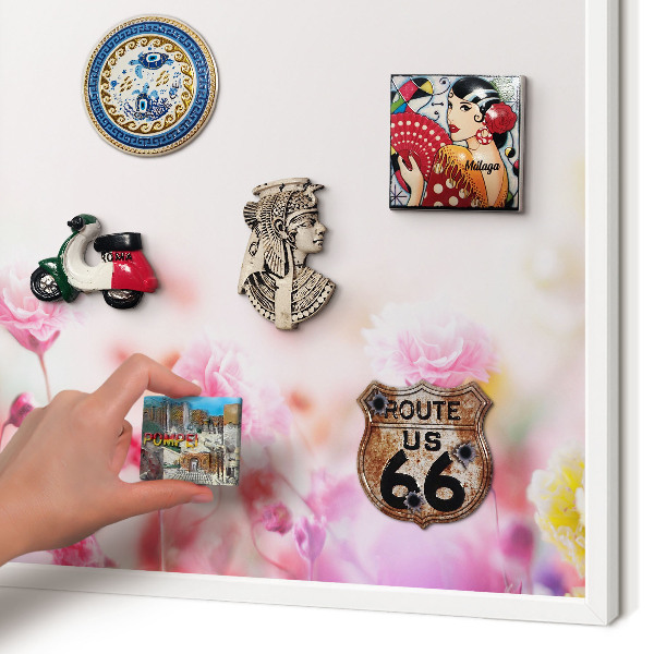 Wand-Magnettafel für Reisesouvenirs mit weißem Rahmen Pastellblumen