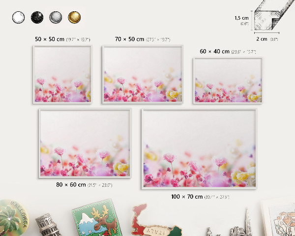 Wand-Magnettafel für Reisesouvenirs mit weißem Rahmen Pastellblumen